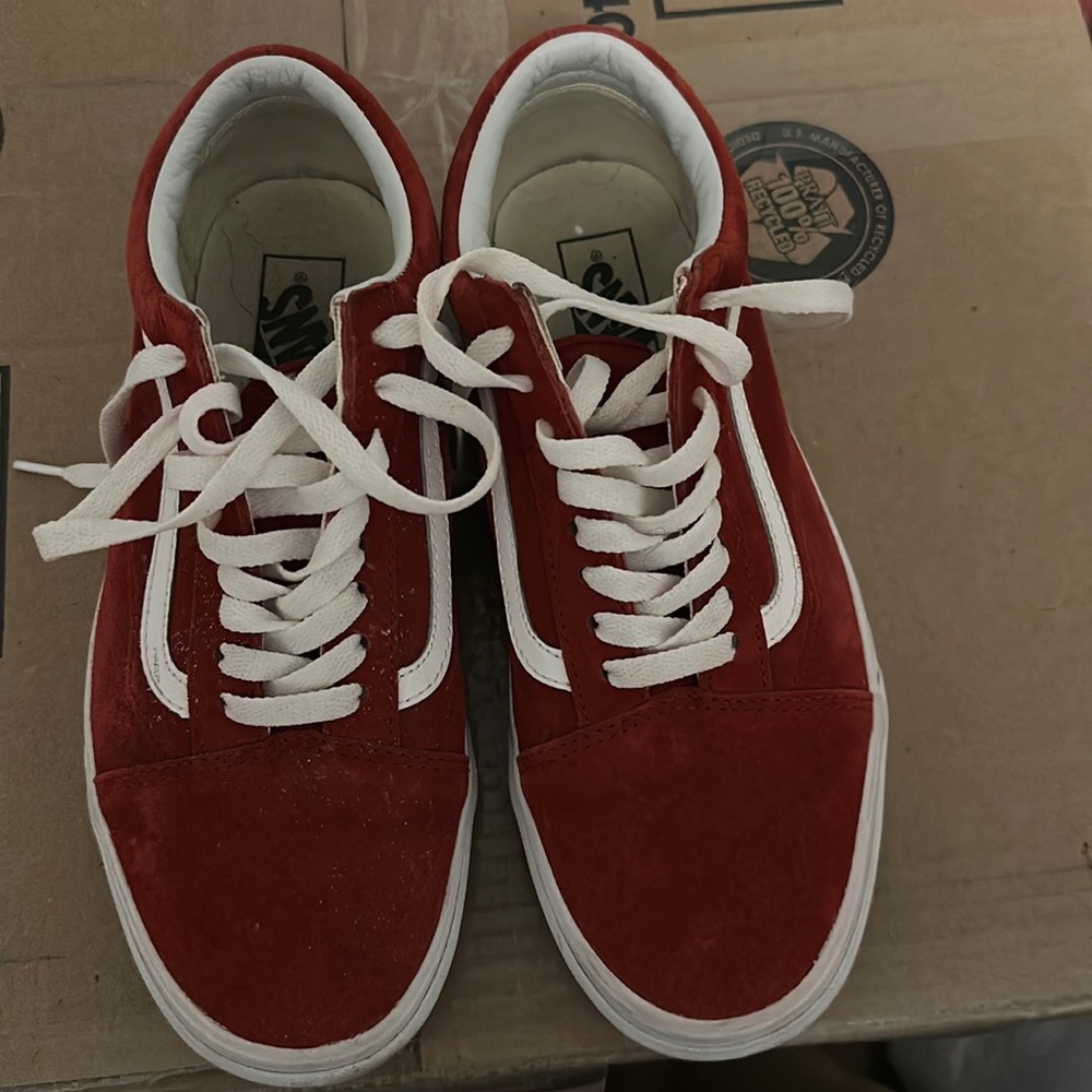 Red suede Vans